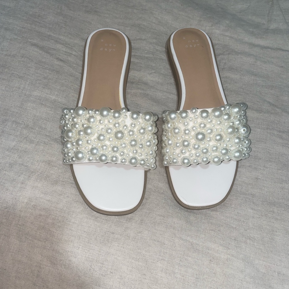 Target White Pearl Slide Sandals